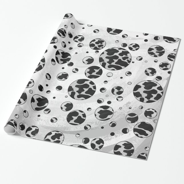 Papel De Regalo Polka Dot Cow impresión en blanco y negro (Desenrollado)