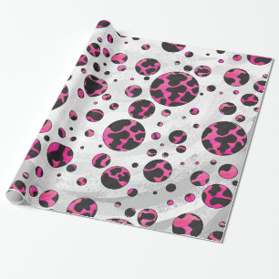 Papel De Regalo Polka Dot Cow Pink y Black Print
