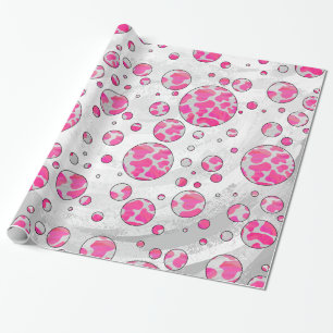 Papel De Regalo Polka Dot Cow rosa y blanco