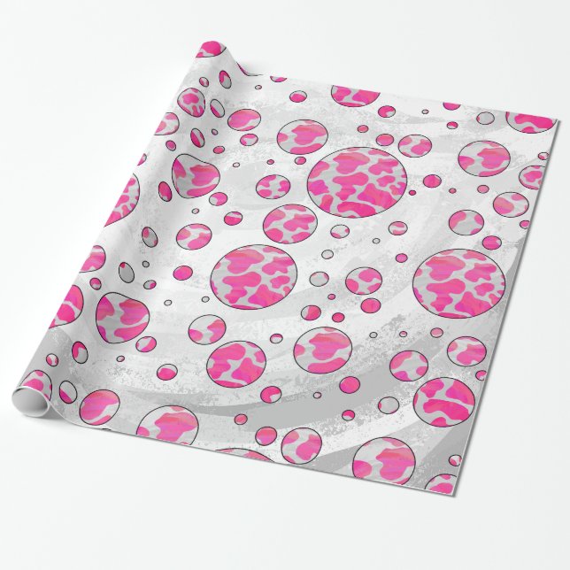 Papel De Regalo Polka Dot Cow rosa y blanco (Desenrollado)