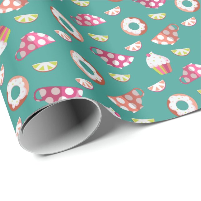 Papel De Regalo Polka Dot Cups Donuts Lemons Grapefruits (Esquina del rollo)
