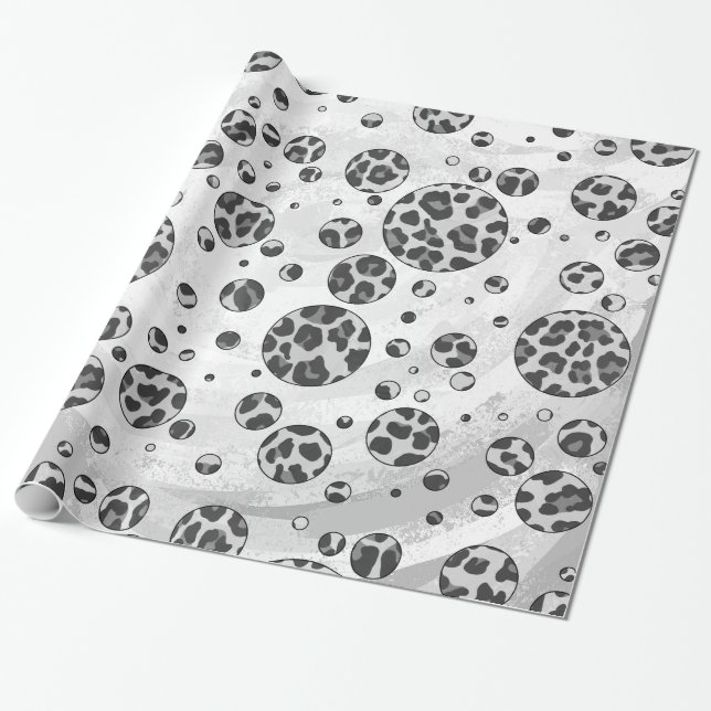 Papel De Regalo Polka Dot Leopardo Diseño en blanco y negro (Desenrollado)