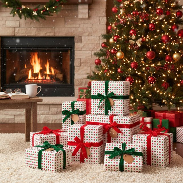 Papel De Regalo Polka Dot Retro Holiday Moderno de mediados del si (Retro Holiday Polka Dot Mid-Century Modern Wrapping Paper)