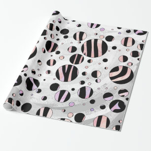 Papel De Regalo Polka Dot Zebra Negro y Rosa