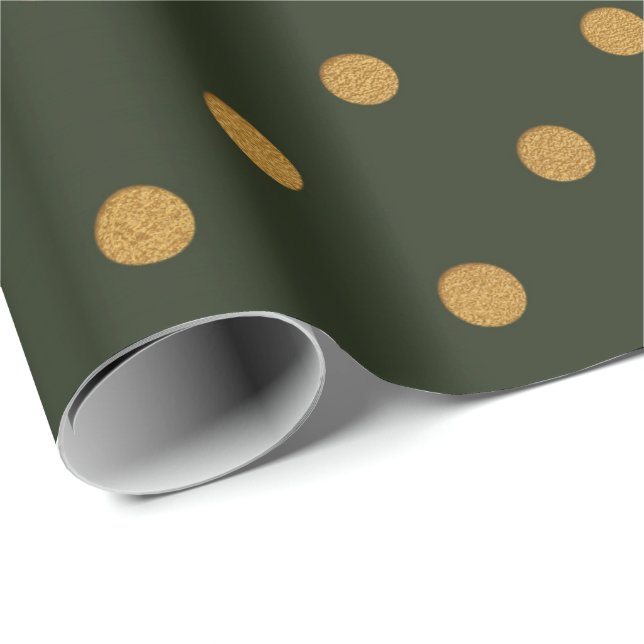Papel De Regalo Polka Dots Gold Green Cali Woodland Salvia (Esquina del rollo)