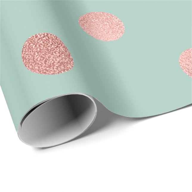 Papel De Regalo Polka Dots Mint Pastel verde Peach Gold Rosa (Esquina del rollo)