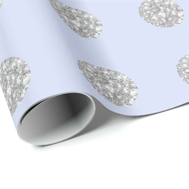 Papel De Regalo Polka Dots Purpurina Blue Silver Baby Shower (Esquina del rollo)