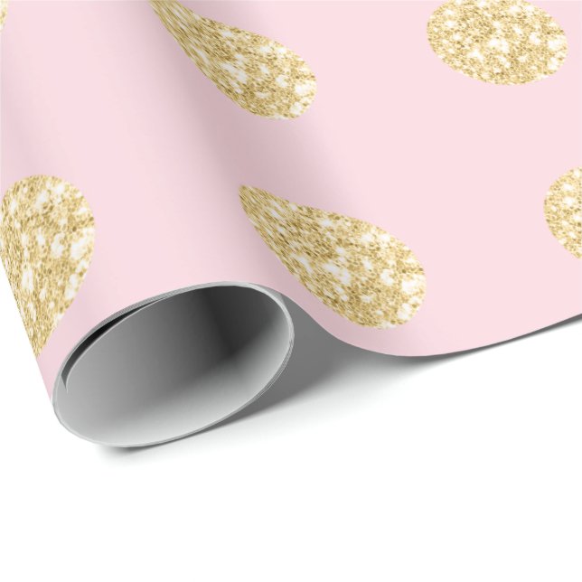 Papel De Regalo Polka Dots Purpurina Chispa Rosa Champaigne (Esquina del rollo)