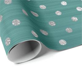 Papel De Regalo Polka Dots Silver Aqua Verde azulado Tropical Metá