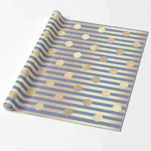 Papel De Regalo Polka Dots Stripes Champaigne Oro Blue Pastel