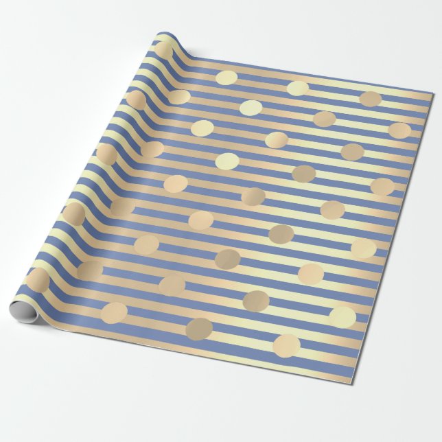 Papel De Regalo Polka Dots Stripes Champaigne Oro Blue Pastel (Desenrollado)