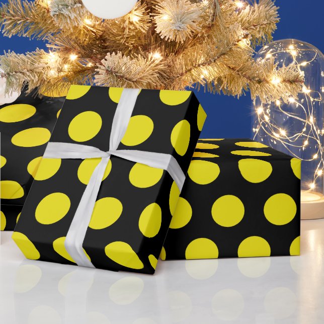 Papel De Regalo Polka negro y amarillo Dots moda moderna (Vacaciones)