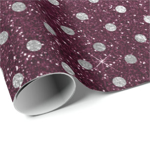 Papel De Regalo Polka Plateado Dots Gray Purpurina Beet Burgundy