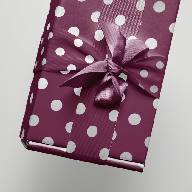 Papel De Regalo Polka puntos pequeños ciruela de marrón gris borgo (Polka Small Dots Maroon Plum Burgundy Silver Gray Wrapping Paper)