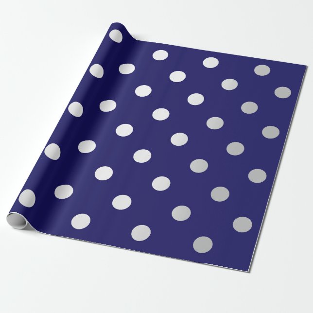 Papel De Regalo Polka puntos pequeños de la marina azul zafiro gri (Desenrollado)