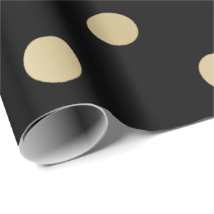 Papel De Regalo Polka puntos pequeños tiras Sepia negra Faux Gold