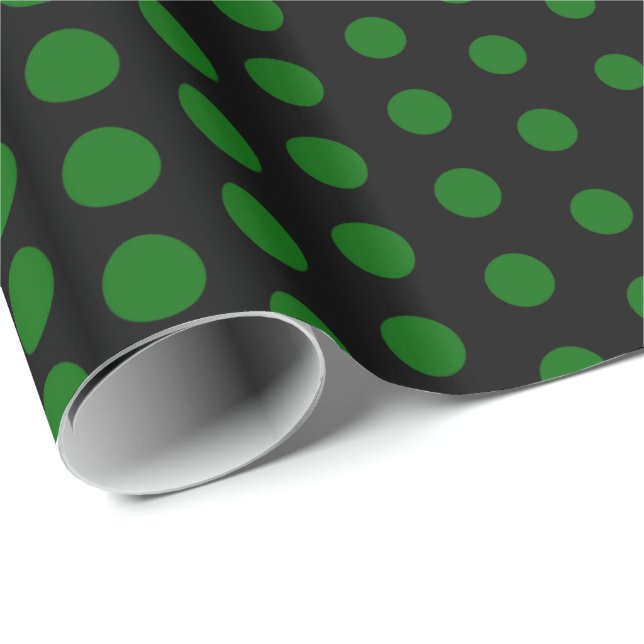 Papel De Regalo Polka verde punto moderno negro (Esquina del rollo)
