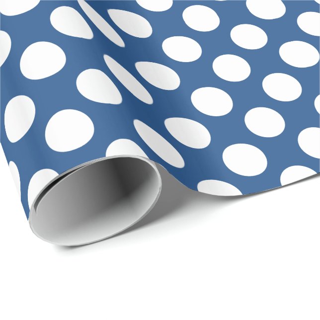 Papel De Regalo Polkadot blanco sobre fondo azul de la marina (Esquina del rollo)