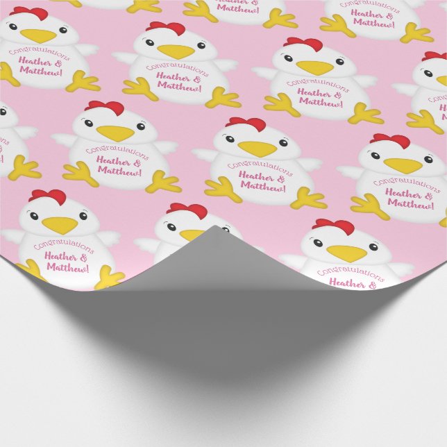 Papel De Regalo Pollo Baby Shower Pink (Esquina)