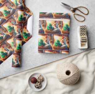 Papel De Regalo Pollo con un huevo verde