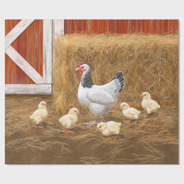 Papel De Regalo Pollo Sussex Mama Hen y Chicas (Superficie plana)