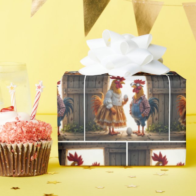 Papel De Regalo Pollos cómicos con huevos (Fiesta de cumpleaños )