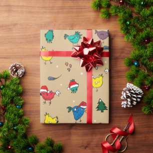 Papel De Regalo pollos de Navidad luz dorada