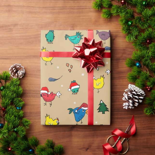 Papel De Regalo pollos de Navidad luz dorada (Regalo de vacaciones)