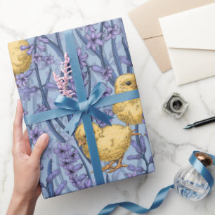 Papel De Regalo Pollos e jacintos sobre el azul celeste
