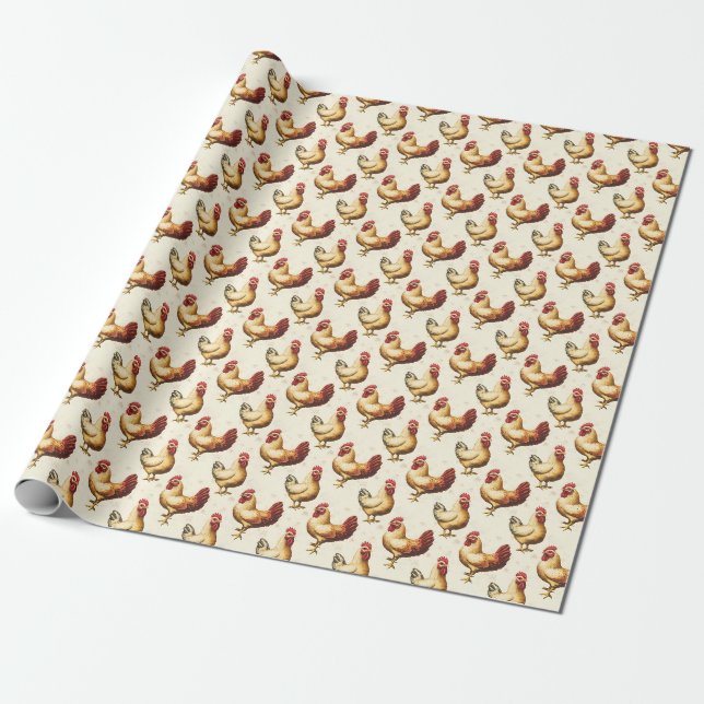 Papel De Regalo Pollos en marfil (Desenrollado)