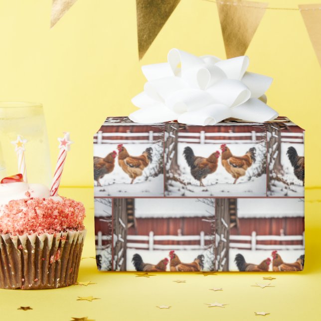 Papel De Regalo Pollos En Nieve (Fiesta de cumpleaños )