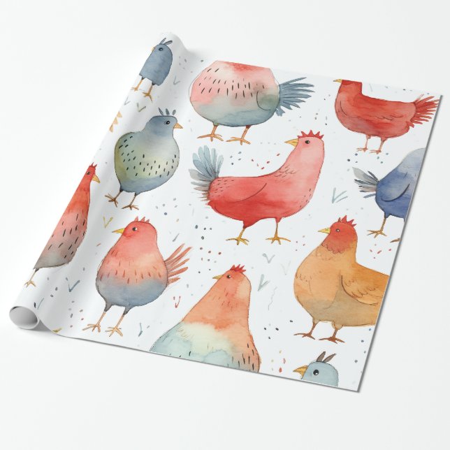 Papel De Regalo Pollos en una granja (Desenrollado)