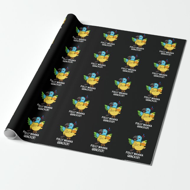 Papel De Regalo Polly Wanna Quacker Funny Animal Pun (Desenrollado)