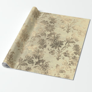 Papel De Regalo Polvo Floral Grungy Damask Sepia Champagne Gold