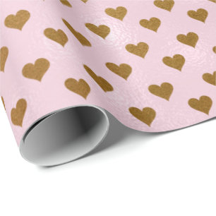 Papel De Regalo Polvo rosa Polvo Pastel Corazón Dorado Cofetti