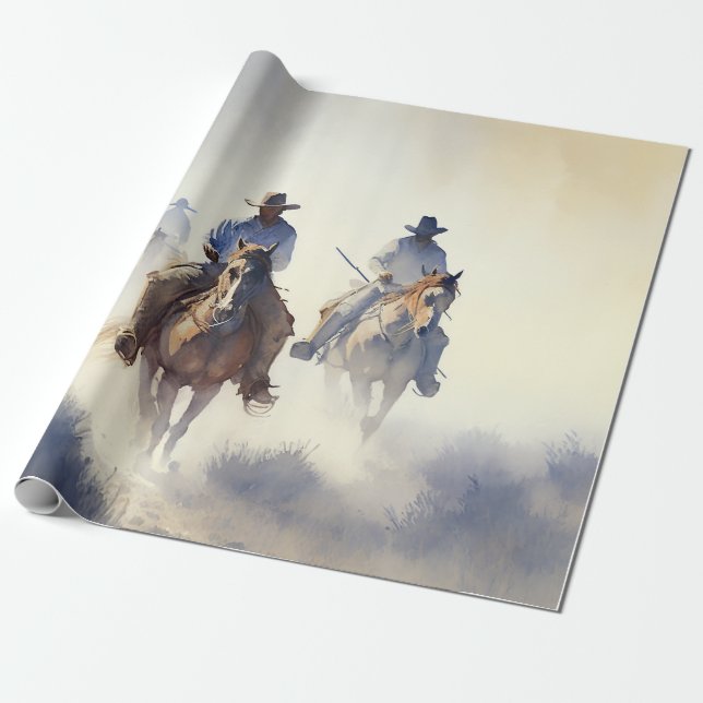 Papel De Regalo Polvorienta acuarela occidental "Posse - The Chase (Desenrollado)