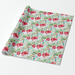 Papel De Regalo Pomegrana fruta de la hoja acuarela patrón jardín