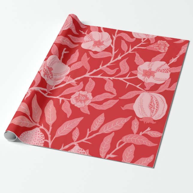 Papel De Regalo Pomegranato en rojo Navidades (Desenrollado)
