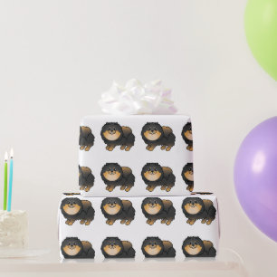 Papel De Regalo Pomerania de color negro y fuego con patrón de dib