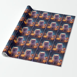 Papel De Regalo Pomerania de Halloween con calabazas aterradoras