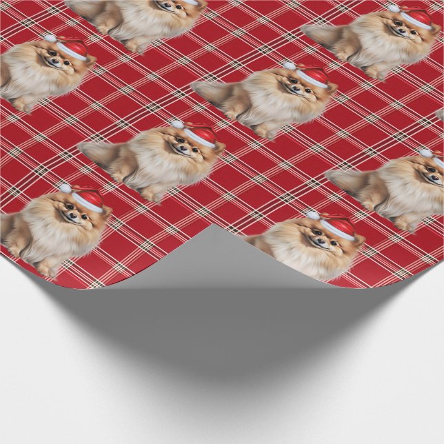 Papel De Regalo Pomeranian Dog Holiday Plaid Christmas (Esquina)