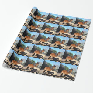 Papel De Regalo Poni marrón cielo turquesa