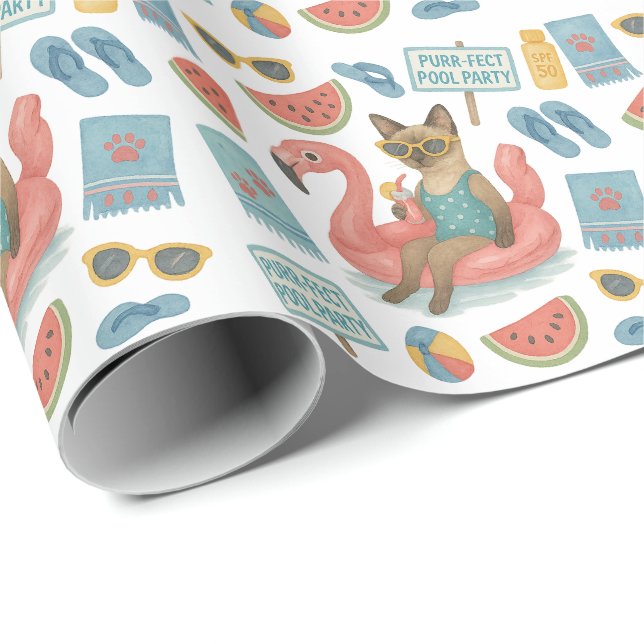 Papel De Regalo Pool Birthday Party for Cat Lovers  (Esquina del rollo)