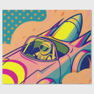 Papel De Regalo Pop Art Astronaut Driving Rocket Car