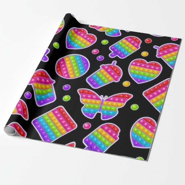 Papel De Regalo Pop it Rainbow Butterflies and Hearts Birthday (Desenrollado)