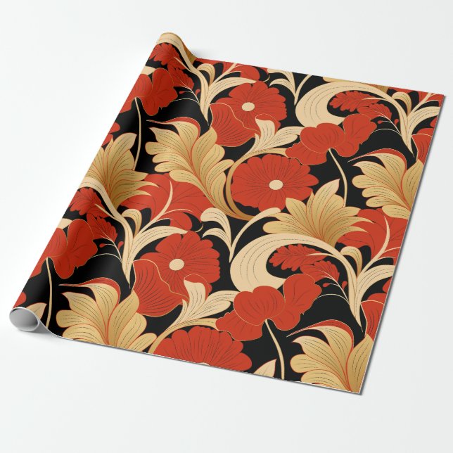 Papel De Regalo Popas rojas Art Deco (Desenrollado)