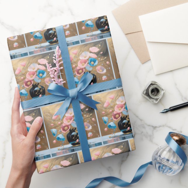 Papel De Regalo Poppies En Vasa Negra (Regalar)