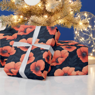 Papel De Regalo Poppies Rojos Con Fondo Oscuro