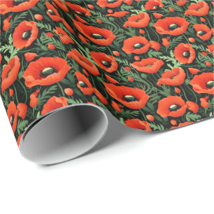 Papel De Regalo Poppies Rojos Flores Vegetación Floral Cumpleaños