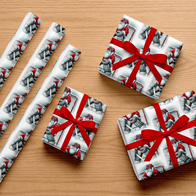 Papel De Regalo Portero de Hockey de Santa Navidad (Santa Hockey Goalie Christmas Wrapping Paper)